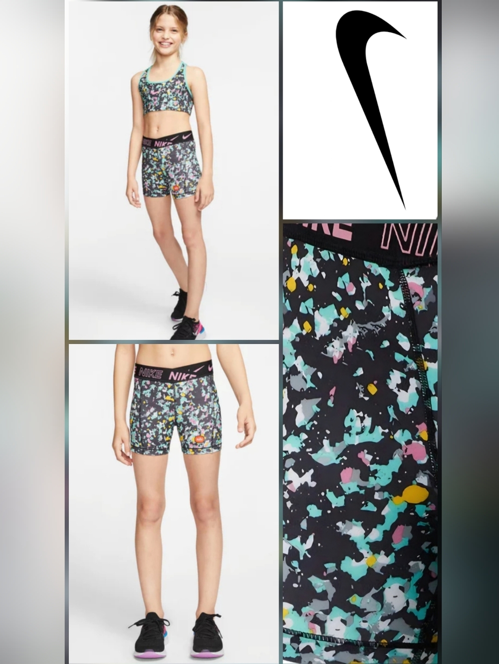 3 For $30😃 Nike Pro Dri-Fit 3" Compression Black W/ Paint Splatter Print Shorts